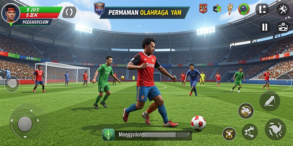 Screenshot 9ZK menampilkan aksi seru di lapangan olahraga.