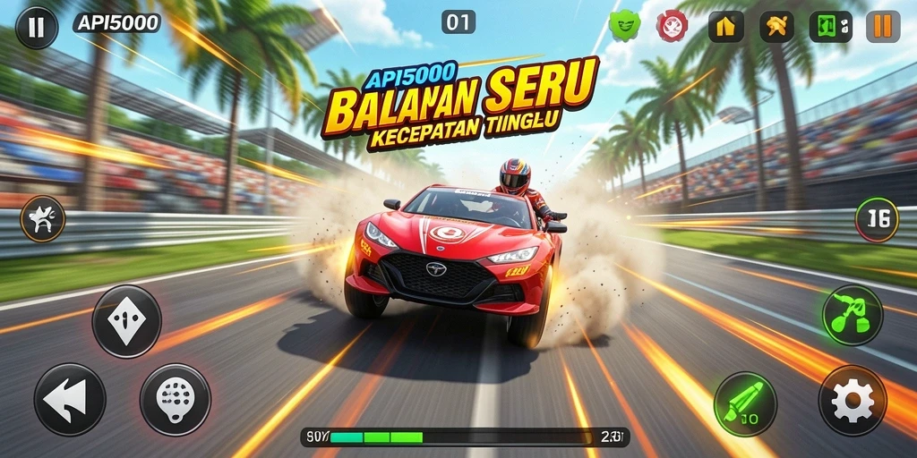 Screenshot API5000 menunjukkan momen balapan yang mendebarkan dan menegangkan.
