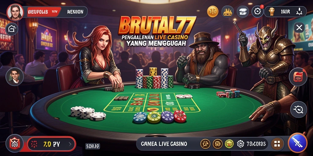 Screenshot gameplay BRUTAL77 yang menunjukkan aksi pemain di meja kasino langsung.