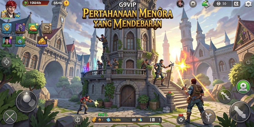Tampilan gameplay G9VIP yang penuh aksi Tower Defense.