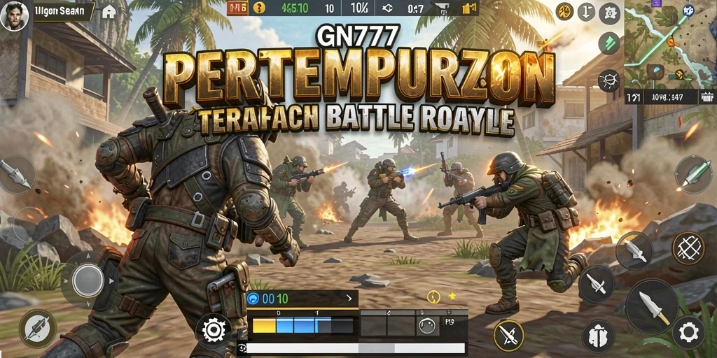 Screenshot gameplay dari GN777 menampilkan pertarungan Battle Royale yang intens.