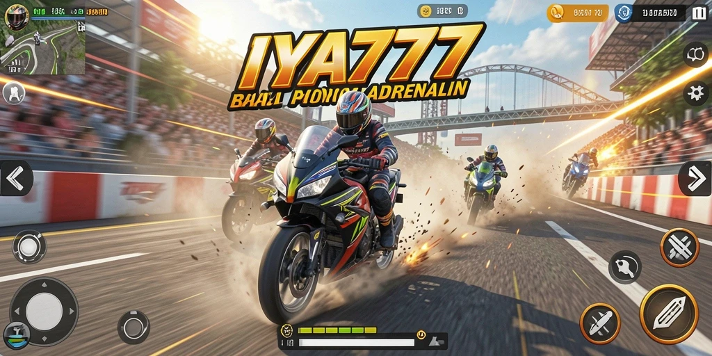 Screenshot gameplay dari IYA777 yang menunjukkan aksi balap motor.