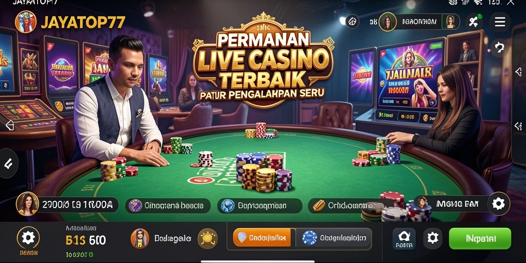Screenshot utama menunjukkan dealer profesional dalam permainan Live Casino.