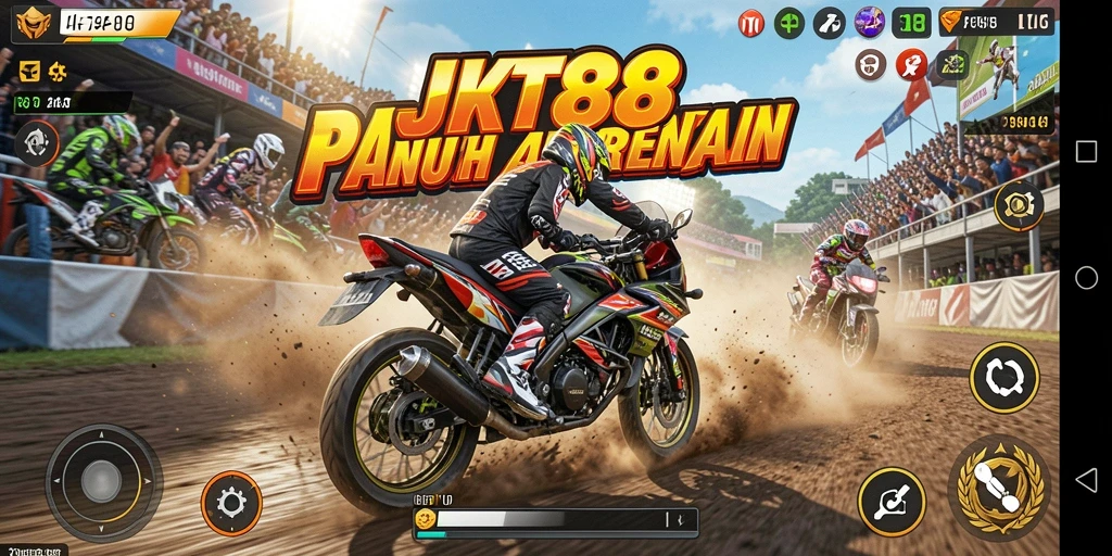 Tampilan gameplay balapan motor yang seru dan mendebarkan.