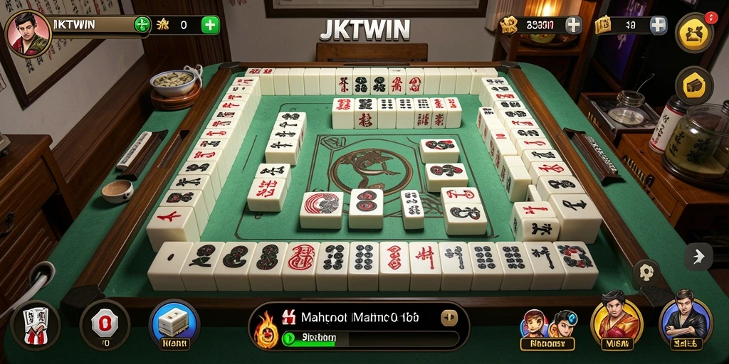Screenshot gameplay JKTWIN menampilkan ubin Mahjong yang berwarna-warni.