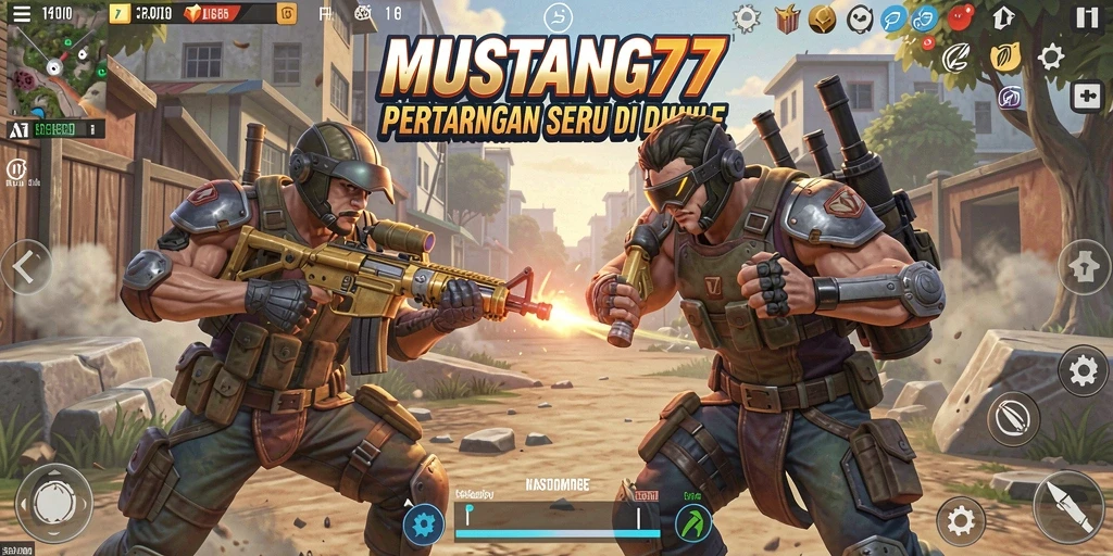 Tampilan layar pertarungan intens di <strong>MUSTANG77</strong> yang menantang.