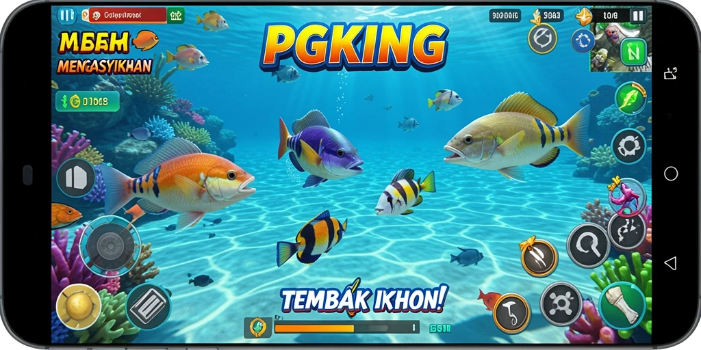 Screenshot gameplay PGKING dengan aksi seru menembak ikan.