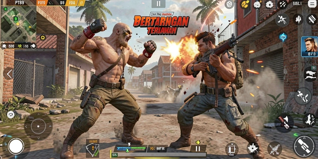 Screenshot gameplay PT89 menunjukkan aksi seru dalam pertempuran Battle Royale.