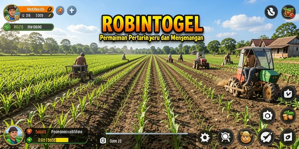 Tangkapan layar gameplay yang menunjukkan aktivitas pertanian dalam ROBINTOGEL.