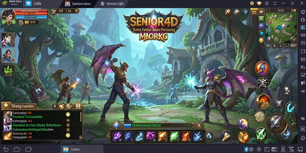 Tangkapan layar dari gameplay SENIOR4D yang menampilkan pertempuran dalam MMORPG.