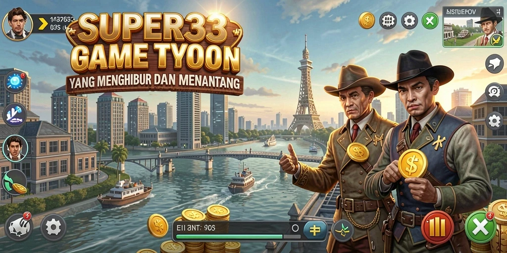 Screenshot SUPER33 menampilkan momen seru dalam mengelola bisnis Tycoon.