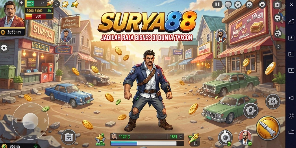 Screen gameplay SURYA88 menampilkan manajemen bisnis yang seru.