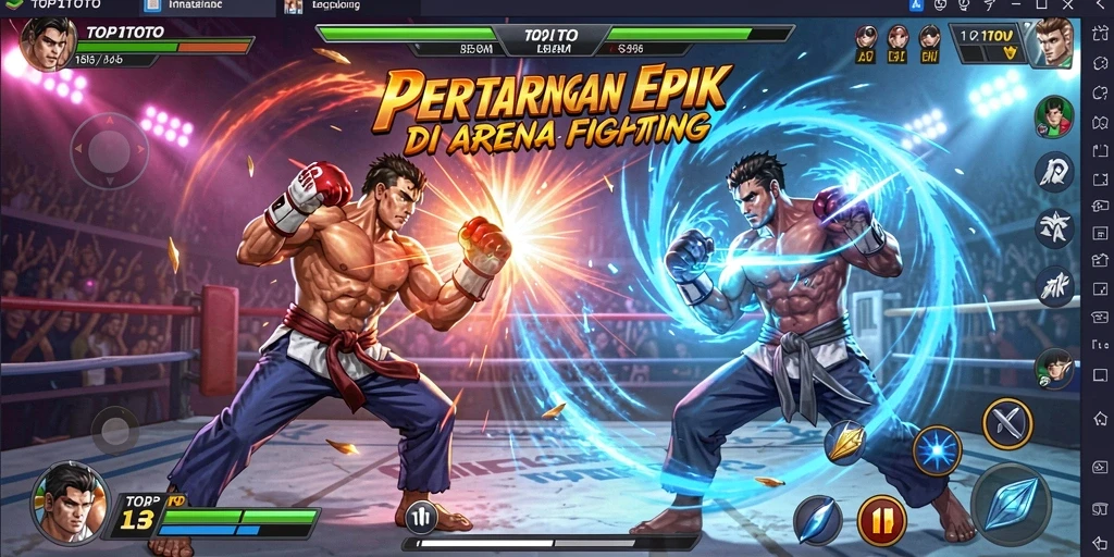 Screenshot utama TOP1TOTO menampilkan duel karakter yang mendebarkan.