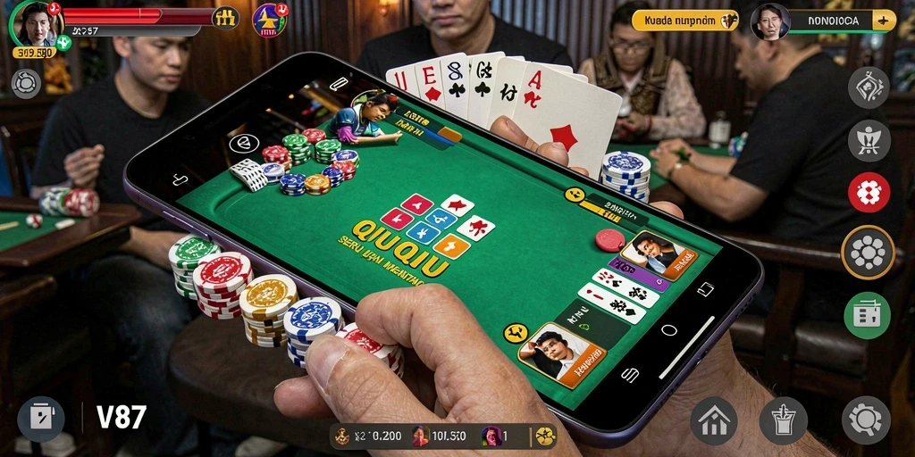 Gameplay seru dan menantang dari V87 saat bermain kartu QiuQiu.